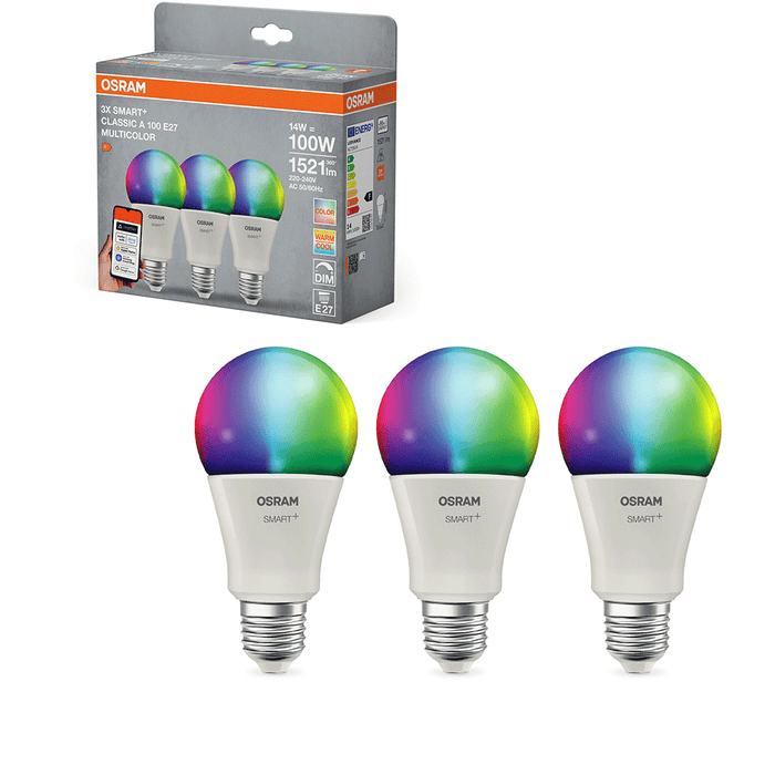 Set 3 becuri LED Wi-Fi OSRAM, E27, 14W, 1521lm, lumina variabila WALTI