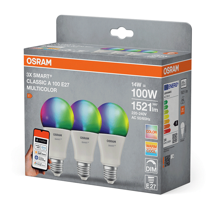 Set 3 becuri LED Wi-Fi OSRAM, E27, 14W, 1521lm, lumina variabila WALTI