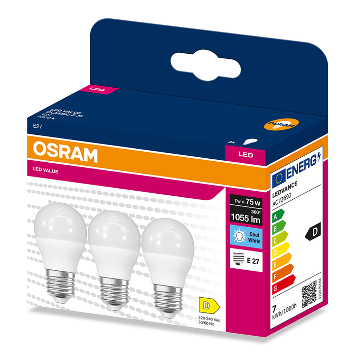 Set 3 becuri LED OSRAM, E14, 7W, 1055lm, lumina neutra WALTI
