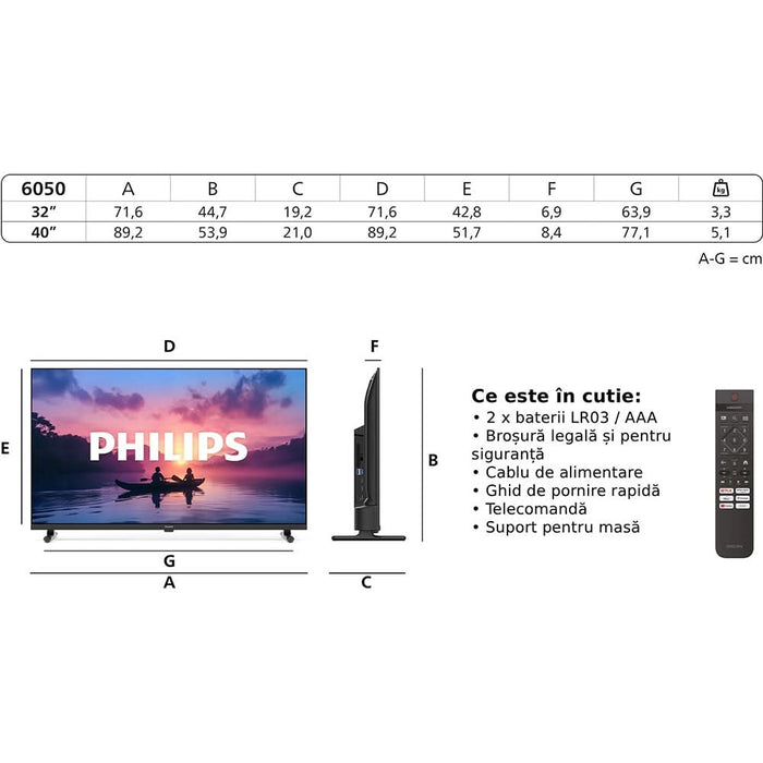 Televizor LED Smart PHILIPS 32PHS6050, HD, HDR10, 80cm - WALTI WALTI