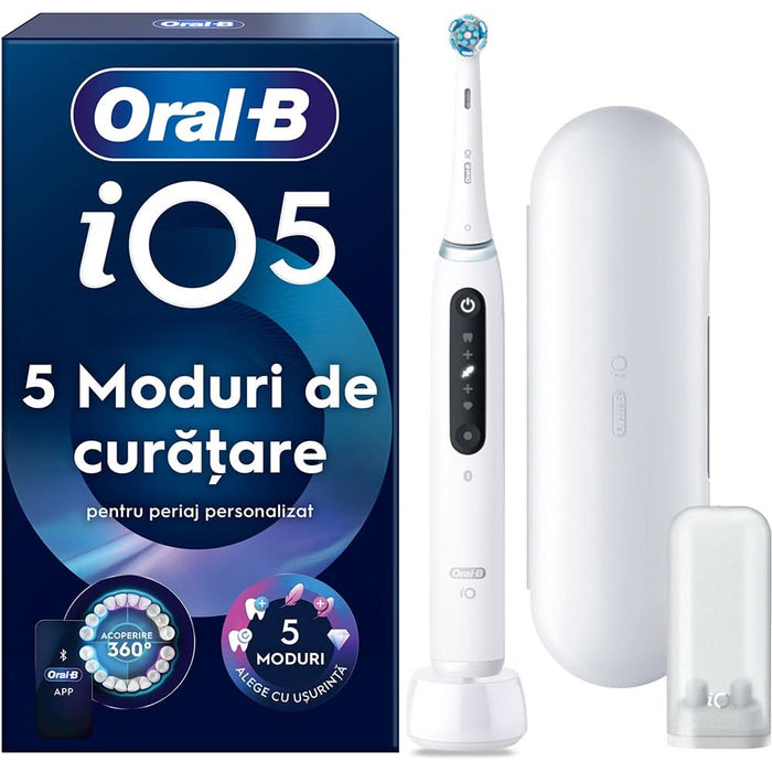 Periuta de dinti electrica ORAL-B iO5, Bluetooth, 40000 miscari/min, Curatare 3D, 5 programe, 1 capat, alb WALTI