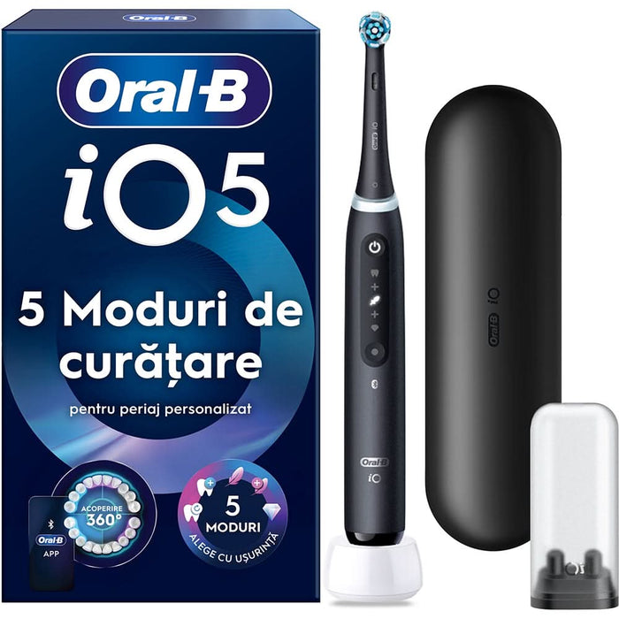 Periuta de dinti electrica ORAL-B iO5, Bluetooth, 40000 miscari/min, Curatare 3D, 5 programe, 1 capat, negru WALTI