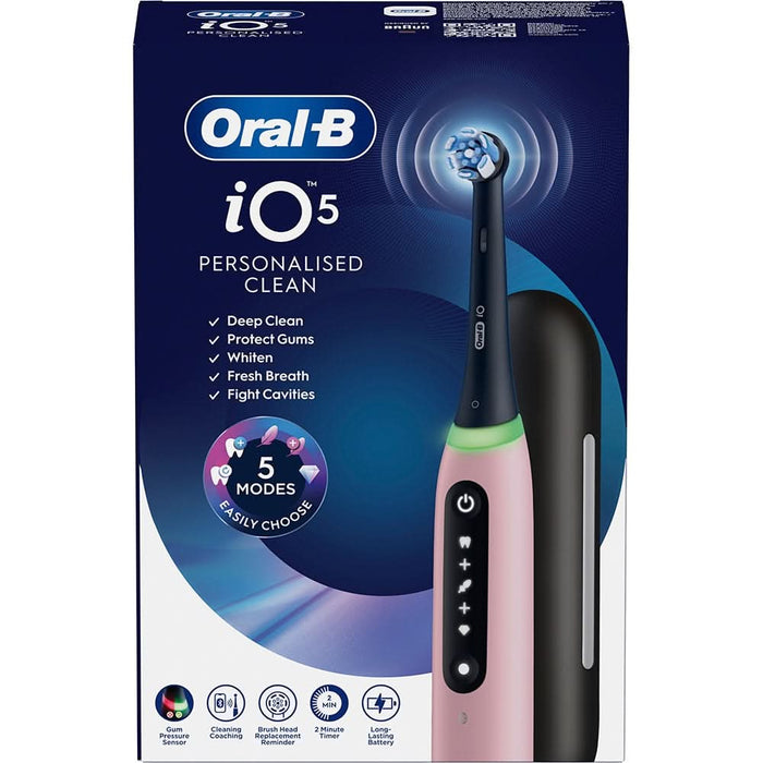 Periuta de dinti electrica ORAL-B iO5, Bluetooth, 40000 miscari/min, Curatare 3D, 5 programe, 1 capat, roz WALTI