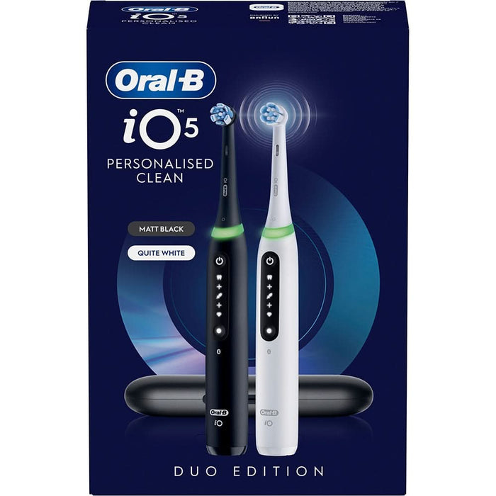 Set 2 periute de dinti electrice ORAL-B iO5, Bluetooth, 40000 pulsatii/min, Curatare 3D, 5 programe, 2 capate, alb-negru WALTI