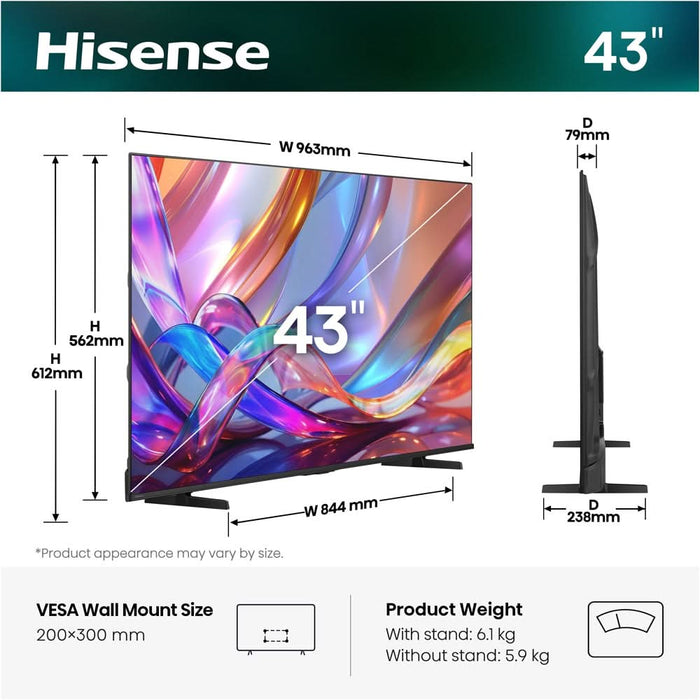Televizor HI-QLED Smart HISENSE 43E7S, Ultra HD 4K, HDR, 108cm - WALTI WALTI