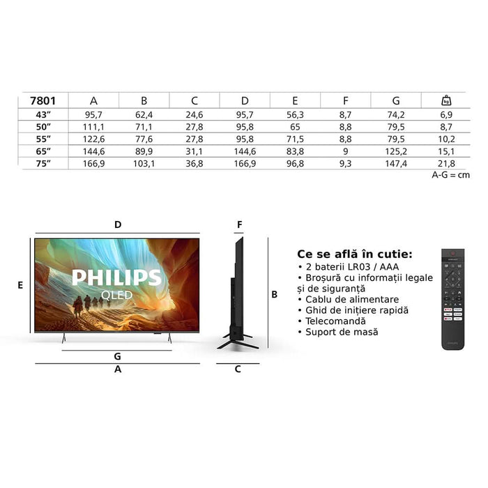 Televizor QLED Smart PHILIPS 55PQS7801, Ultra HD 4K, HDR10+, 139cm - WALTI WALTI