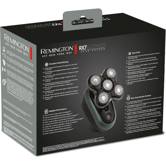 Aparat de ras pentru cap REMINGTON Ultimate RX7 XR1600, acumulator, autonomie 60 min, functie Turbo, negru-verde WALTI