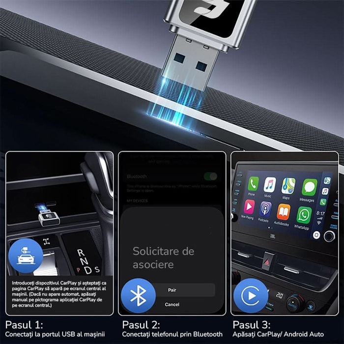 Android Auto / Carplay E-BODA AA30, Wireless, Bluetooth, argintiu WALTI