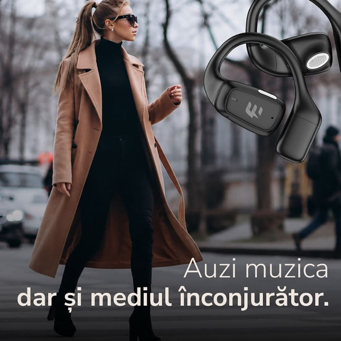 Casti E-BODA True Sound Awareness, True Wireless, Bluetooth, Open-ear, Microfon, negru WALTI