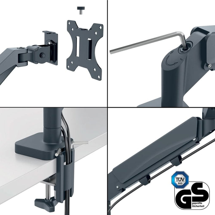Suport monitor birou LEITZ Ergo Space Saving Single, Reglabil, 17-32", 9Kg WALTI