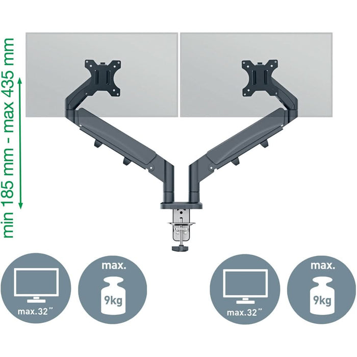 Suport monitor birou LEITZ Ergo Space Saving Dual, Reglabil, 17-32", 9Kg WALTI