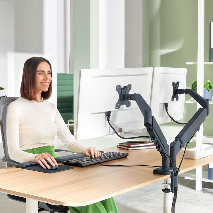 Suport monitor birou LEITZ Ergo Space Saving Dual, Reglabil, 17-32", 9Kg WALTI