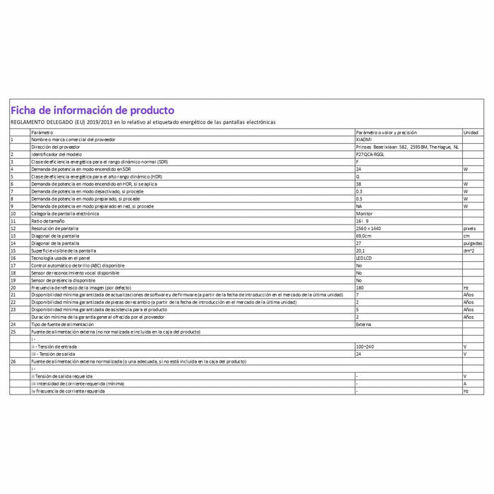 Monitor Gaming Xiaomi ELA5593EU Quad HD 27" - WALTI WALTI