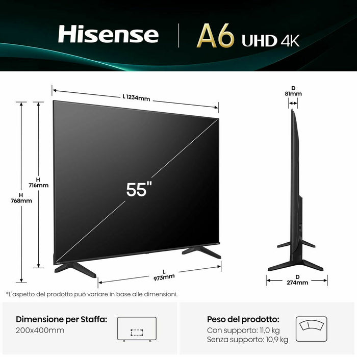 Smart TV Hisense 55A6Q        55 55" 4K Ultra HD LED HDR D-LED - WALTI WALTI