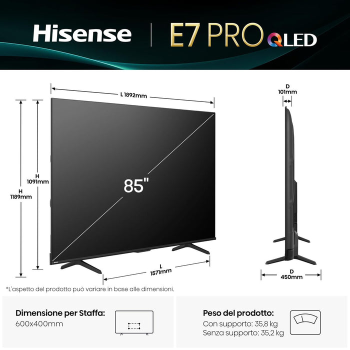 Smart TV Hisense 85E7Q PRO 85'' (216 cm) - WALTI WALTI