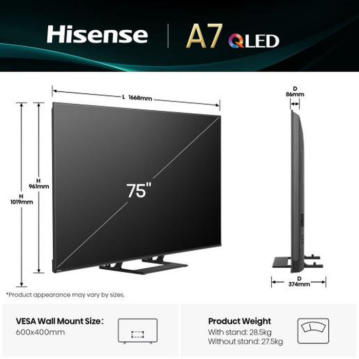 Smart TV Hisense 75A7Q 75"  (191 cm)  4K Ultra HD LED HDR D-LED - WALTI WALTI