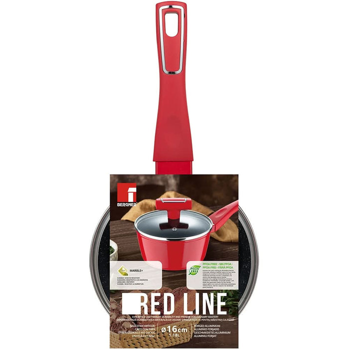 Cratita cu capac BERGNER Red Line BG-35388-RD, 1.18l, 16cm, aluminiu forjat, rosu WALTI