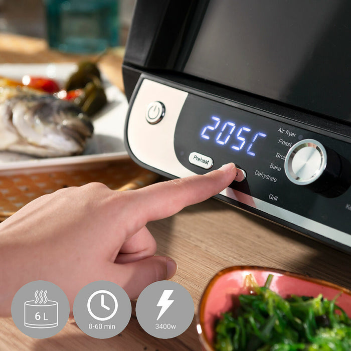 Friteuză cu Aer cu grătar, accesorii și carte de rețete InnovaGoods Fryinn 12-in-1 6000 Negru Oțel 3400 W 6 L - WALTI WALTI