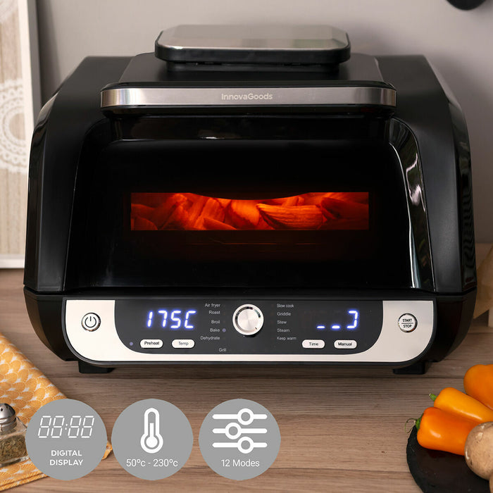 Friteuză cu Aer cu grătar, accesorii și carte de rețete InnovaGoods Fryinn 12-in-1 6000 Negru Oțel 3400 W 6 L - WALTI WALTI