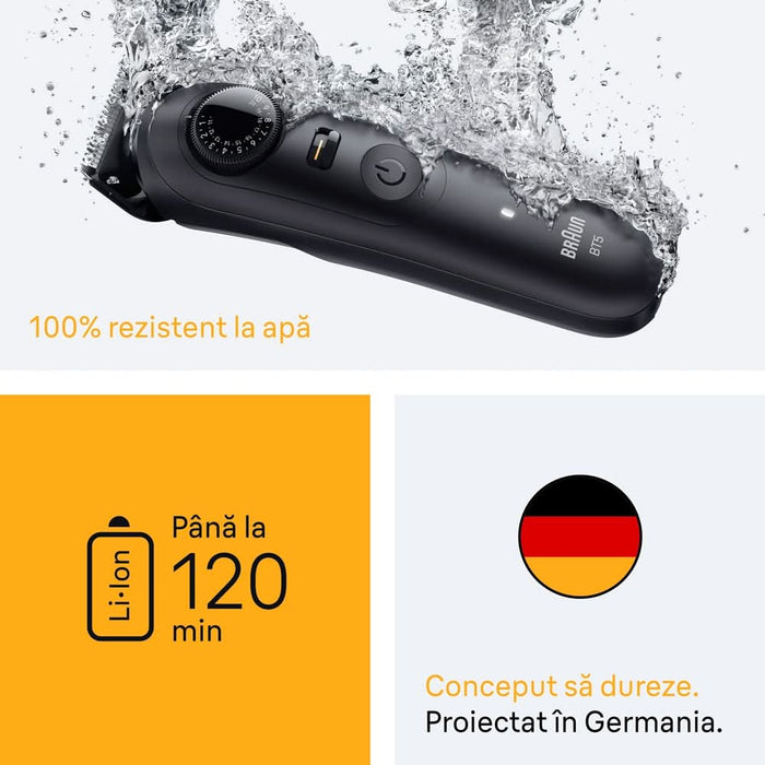 Aparat de tuns barba BRAUN Seria 5 BT5520, acumulator, 120 min autonomie, negru - WALTI WALTI