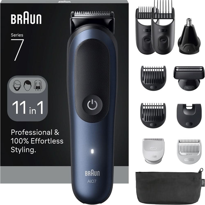 Aparat de tuns multifunctional  11 in 1 BRAUN Seria 7 AIO7540, acumulator, 120 min autonomie, albastru WALTI