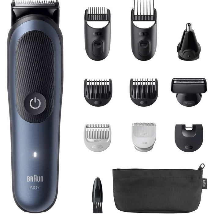 Aparat de tuns multifunctional  11 in 1 BRAUN Seria 7 AIO7540, acumulator, 120 min autonomie, albastru WALTI