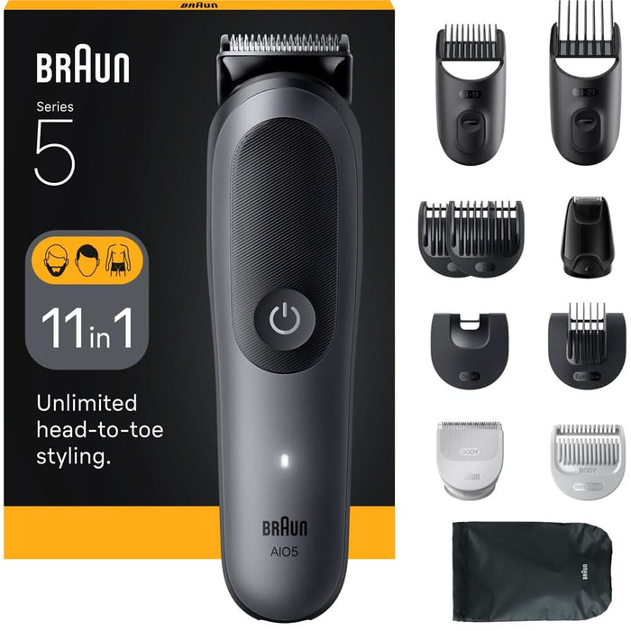 Aparat de tuns multifunctional 11 in 1 BRAUN Seria 5 AIO5560, acumulator, 120 min autonomie, argintiu WALTI