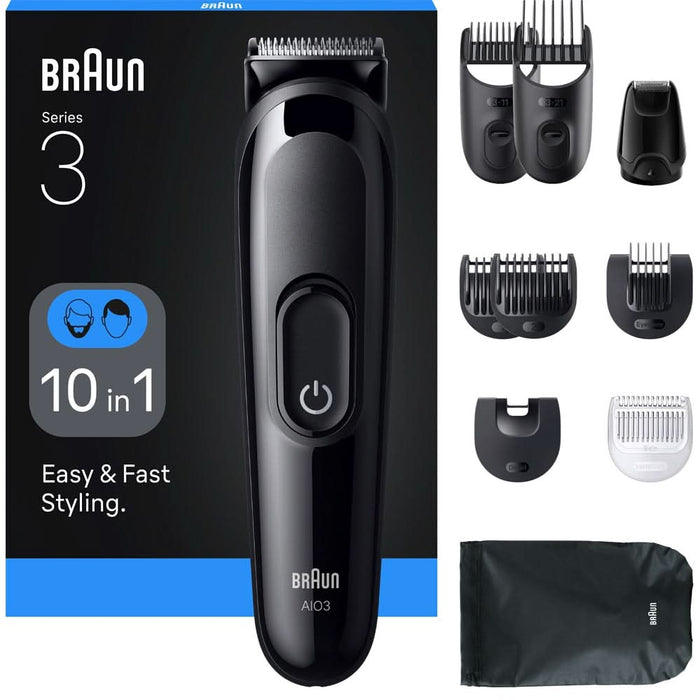 Aparat de tuns multifunctional 10 in 1 BRAUN Seria 3 AIO3560, acumulator, 50 min autonomie, negru - WALTI WALTI