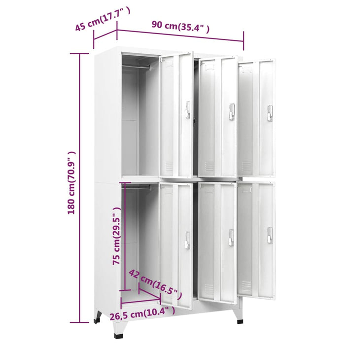 Dulap vestiar cu 6 compartimente, oțel, 90 x 45 x 180 cm, gri - WALTI WALTI