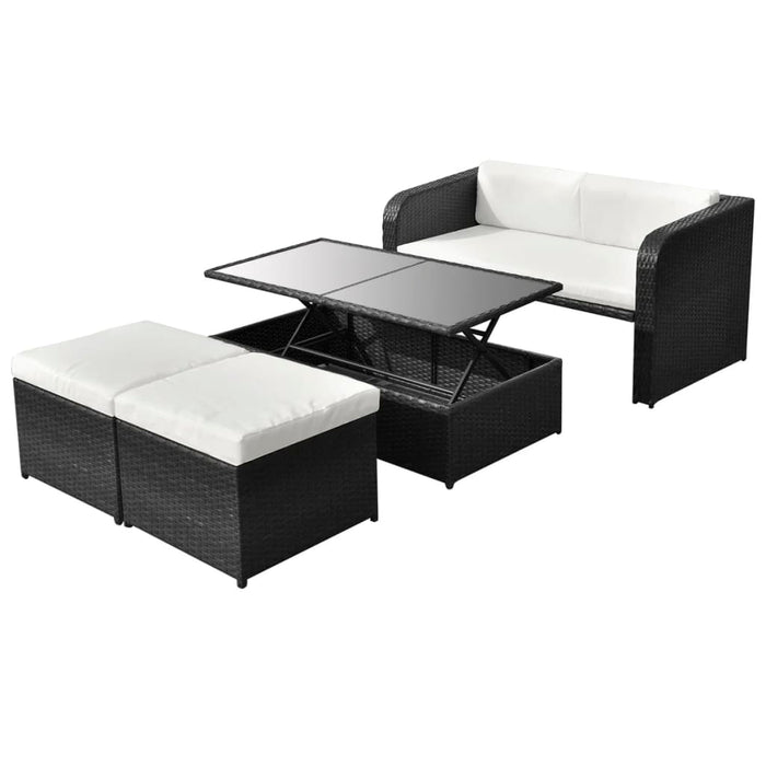 Set mobilier de grădină cu perne, 4 piese, negru, poliratan - WALTI WALTI