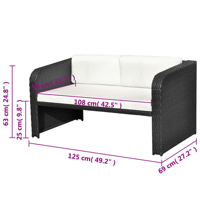 Set mobilier de grădină cu perne, 4 piese, negru, poliratan - WALTI WALTI