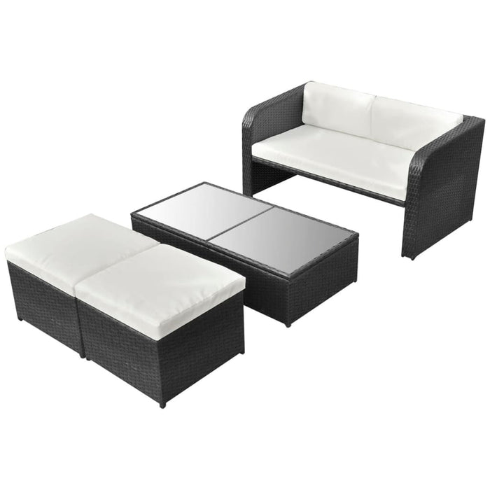 Set mobilier de grădină cu perne, 4 piese, negru, poliratan - WALTI WALTI