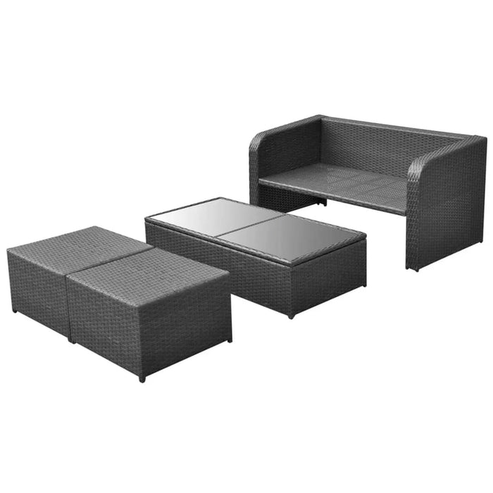 Set mobilier de grădină cu perne, 4 piese, negru, poliratan - WALTI WALTI