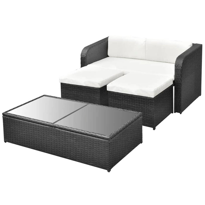 Set mobilier de grădină cu perne, 4 piese, negru, poliratan - WALTI WALTI