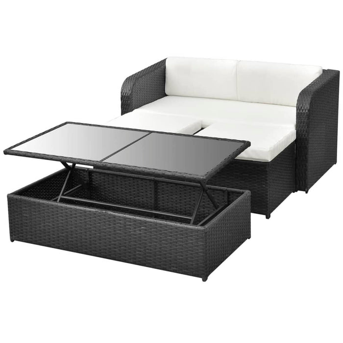 Set mobilier de grădină cu perne, 4 piese, negru, poliratan - WALTI WALTI