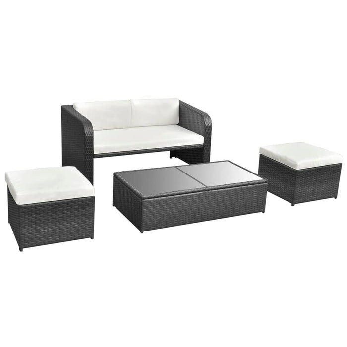 Set mobilier de grădină cu perne, 4 piese, negru, poliratan - WALTI WALTI