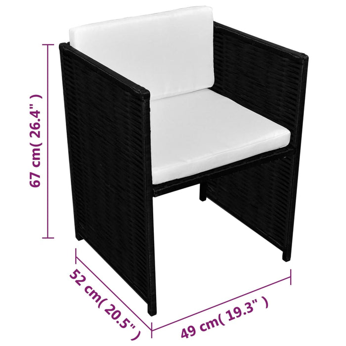 Set bistro cu perne, 3 piese, negru, poliratan - WALTI WALTI