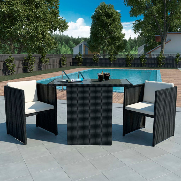 Set bistro cu perne, 3 piese, negru, poliratan - WALTI WALTI