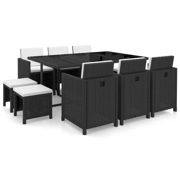 Set mobilier de exterior cu perne, 11 piese, negru, poliratan - WALTI WALTI