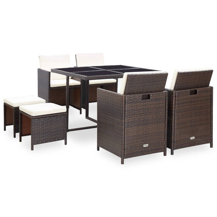 Set mobilier de exterior cu perne, 9 piese, maro, poliratan - WALTI WALTI