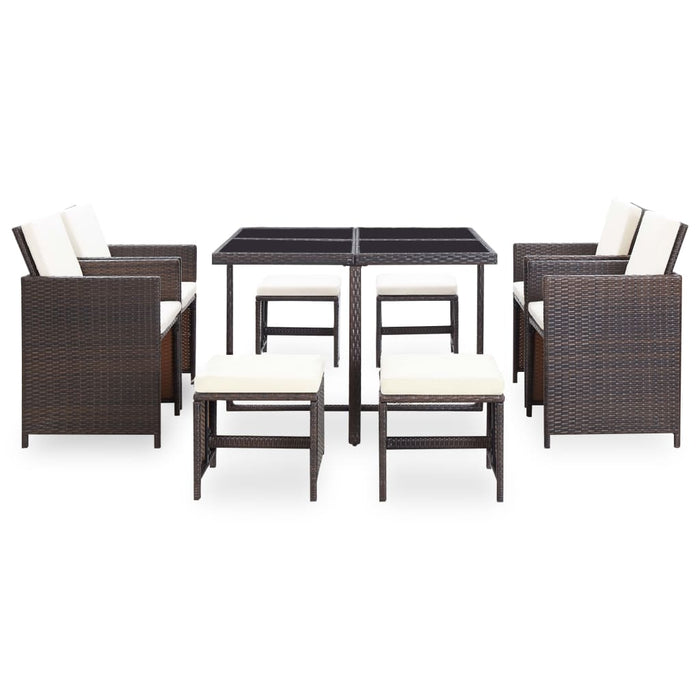 Set mobilier de exterior cu perne, 9 piese, maro, poliratan - WALTI WALTI