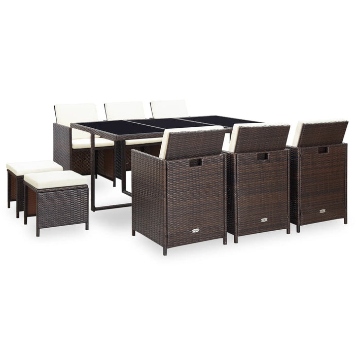 Set mobilier de exterior cu perne, 11 piese, maro, poliratan - WALTI WALTI
