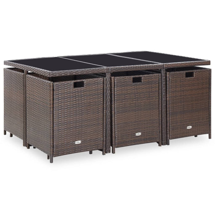 Set mobilier de exterior cu perne, 11 piese, maro, poliratan - WALTI WALTI