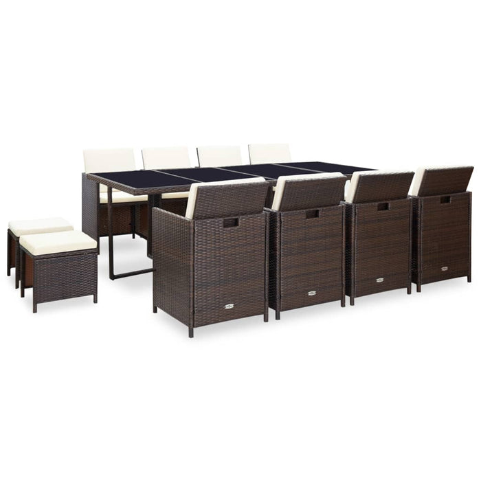 Set mobilier de exterior cu perne, 13 piese, maro, poliratan - WALTI WALTI