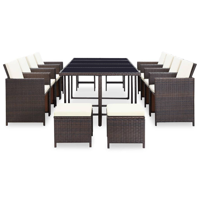 Set mobilier de exterior cu perne, 13 piese, maro, poliratan - WALTI WALTI