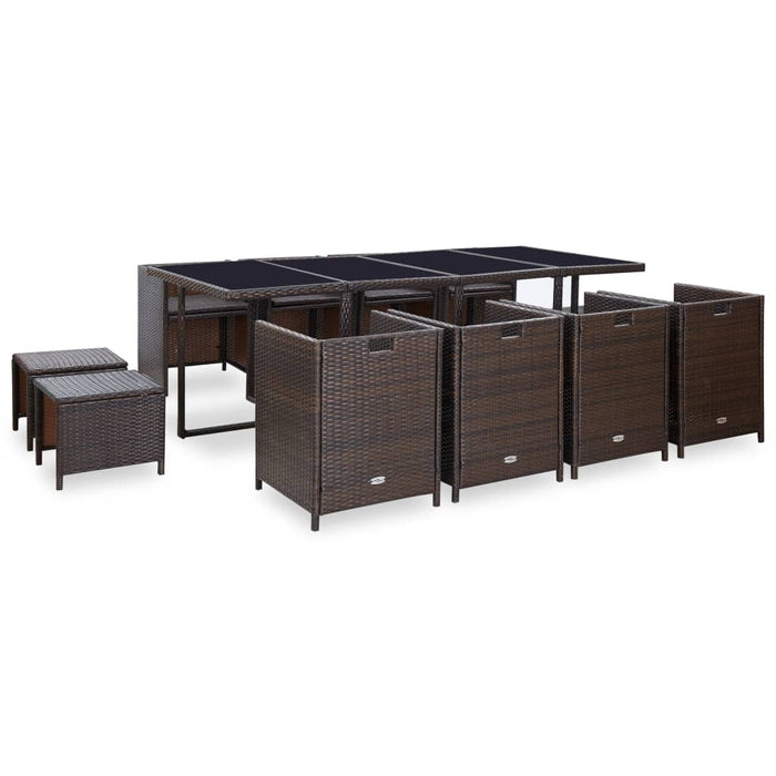 Set mobilier de exterior cu perne, 13 piese, maro, poliratan - WALTI WALTI