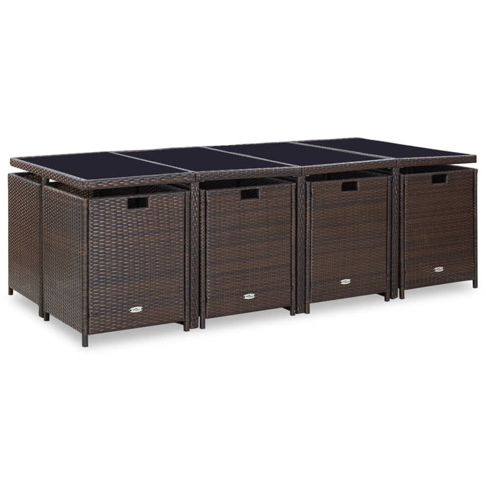 Set mobilier de exterior cu perne, 13 piese, maro, poliratan - WALTI WALTI