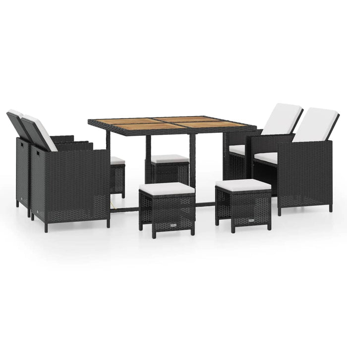 Set mobilier de exterior, 9 piese negru, poliratan, lemn acacia - WALTI WALTI