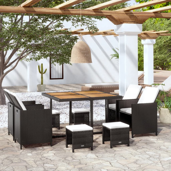 Set mobilier de exterior, 9 piese negru, poliratan, lemn acacia - WALTI WALTI