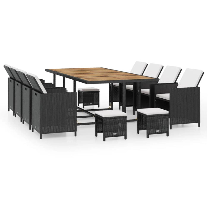 Set mobilier de exterior 13 piese negru, poliratan, lemn acacia - WALTI WALTI